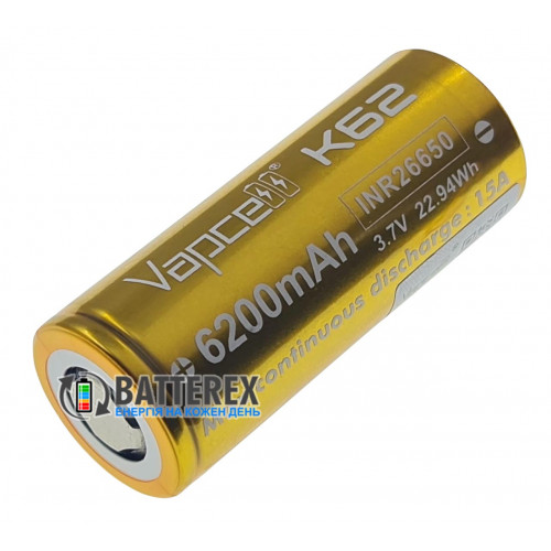 26650 Vapcell INR 6200mah 3,7V 15A високотоковий без захисту