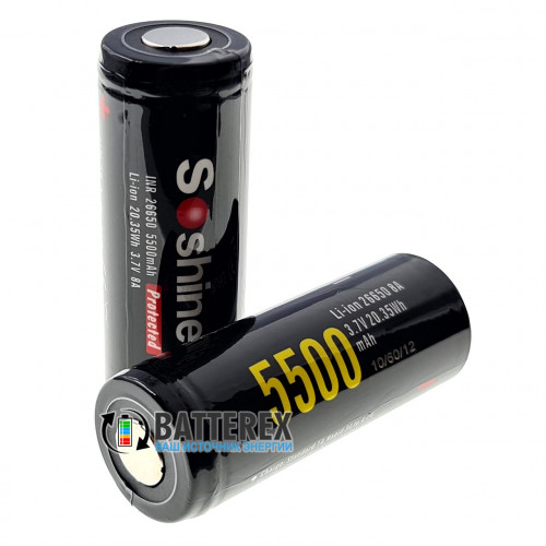 26650 Soshine 5500mah 3,7V 4A Protected с защитой