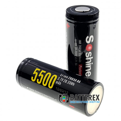 26650 Soshine 5500mah 3,7V 4A Protected с защитой