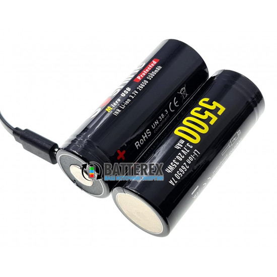 26650 Soshine 5500mah 3,7V Protected microUSB с защитой с зарядкой от micro-USB
