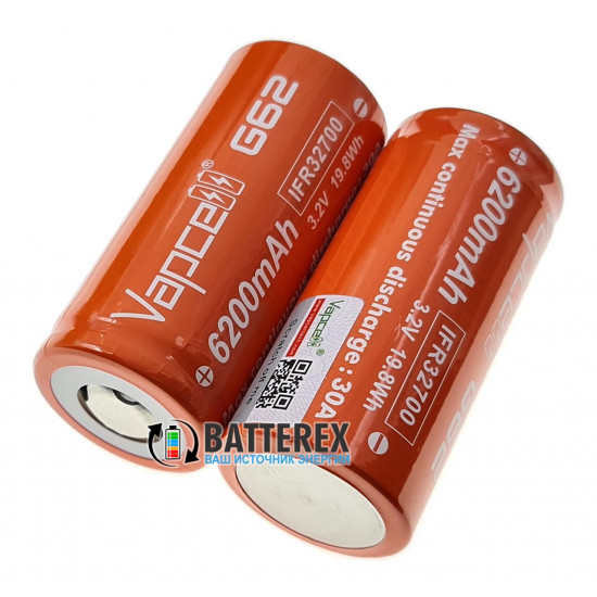 Акумулятор LiFePO4 32700 Vapcell G62 6200mah 3.2V 30A високотоковий