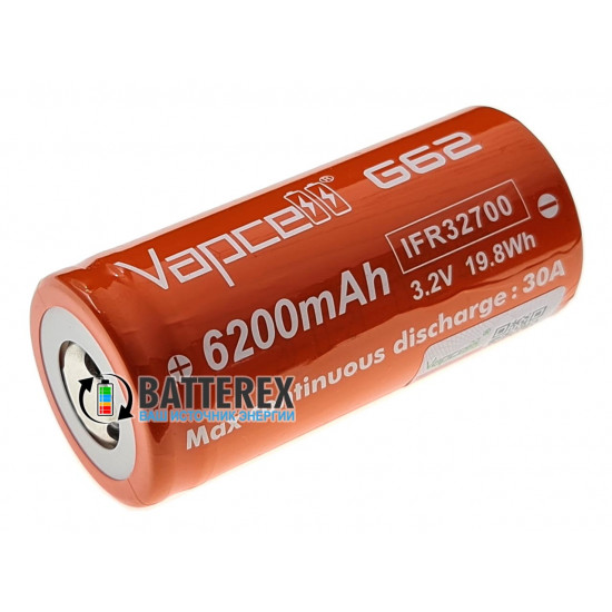 Акумулятор LiFePO4 32700 Vapcell G62 6200mah 3.2V 30A високотоковий