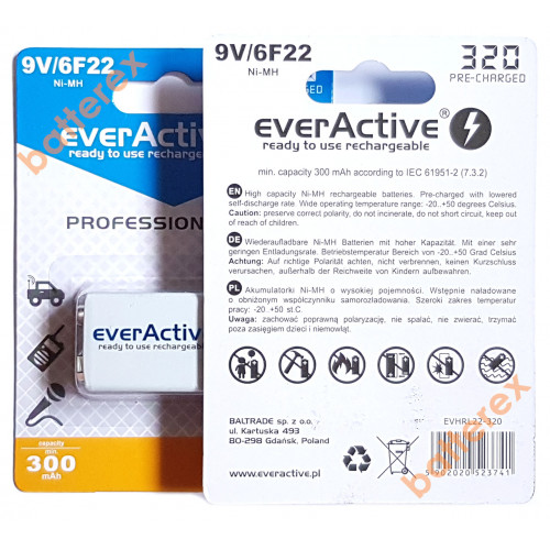EverActive 9V 320mah - аккумулятор Крона NiMH с высокой ёмкостью и низким саморазрядом