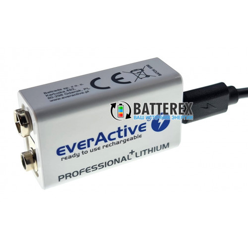 Everactive 9V 550mah micro-USB - аккумулятор Крона Li-ion с зарядкой от USB