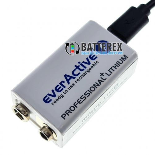 Everactive 9V 550mah micro-USB - аккумулятор Крона Li-ion с зарядкой от USB