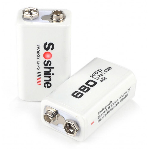 Soshine Li-7.4V-680 680 mah - акумулятор Крона Li-Po із високою ємністю та низьким саморозрядом