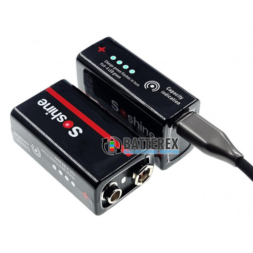 Soshine 9V 500mah USB Type-C - аккумулятор Крона Li-ion с зарядкой от USB и индикатором уровня заряда