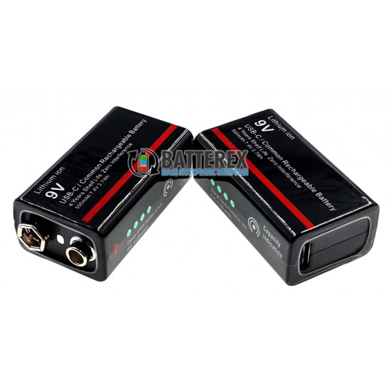 USB акумулятор Крона Li-Ion Soshine 9V 500mah з портом Type-C для заряджання та індикатором рівня заряду
