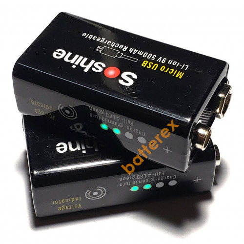 Soshine 9V 500mah micro-USB - аккумулятор Крона Li-ion с зарядкой от USB и индикатором уровня заряда