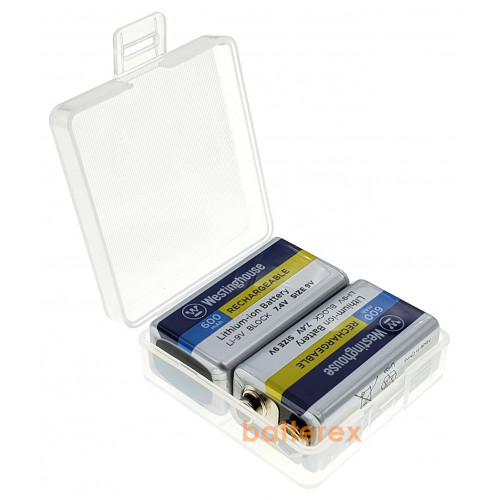 Westinghouse 9V 600mah  - аккумулятор Крона Li-ion с высокой ёмкостью 660-690mah и низким саморазрядом + бокс для хранения