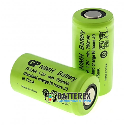 2/3 AA GP 750mah 1.2V 75AAH NiMH Flat Top технический аккумулятор