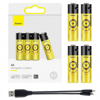 AA Li-ion Baseus 2880mWh 1920mah 1.5V Protected micro USB - комплект 4 аккумулятора и зарядный кабель