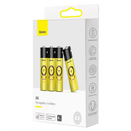 Аккумуляторы AA Li-ion Baseus 1920mah 1.5V с зарядкой от USB - поштучно