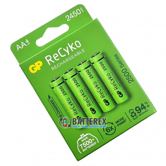 Пальчикові АА акумулятори GP Recyko 2500mah - картонна упаковка 4 шт.