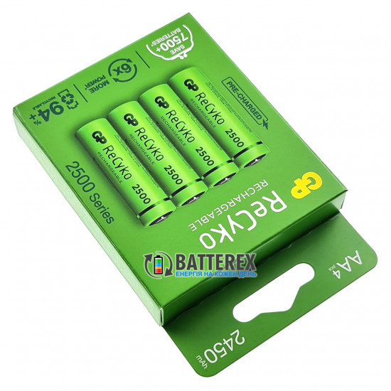 Пальчикові АА акумулятори GP Recyko 2500mah - картонна упаковка 4 шт.