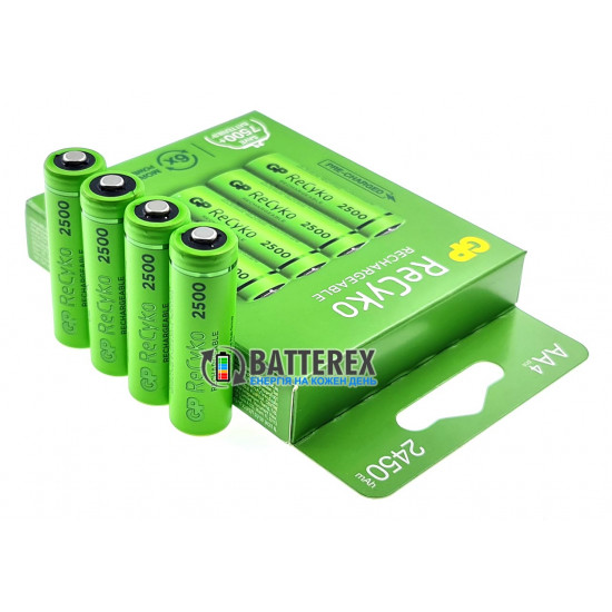 Пальчикові АА акумулятори GP Recyko 2500mah - картонна упаковка 4 шт.