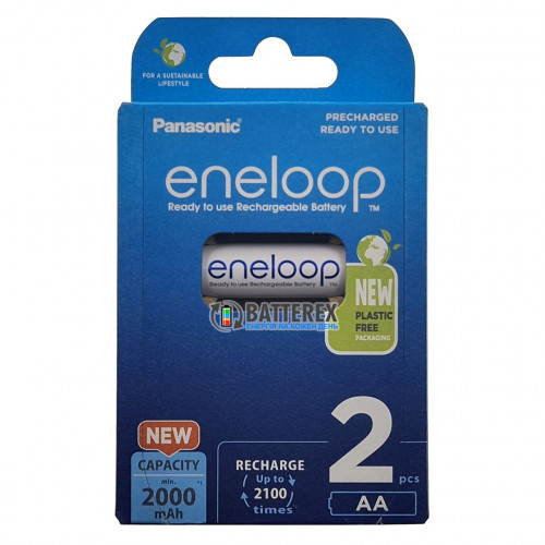 AA Panasonic Eneloop 2000 mah BK-3MCDE/2BE EcoBox - 2 шт в картонній еко-упаковці - 2022 рік