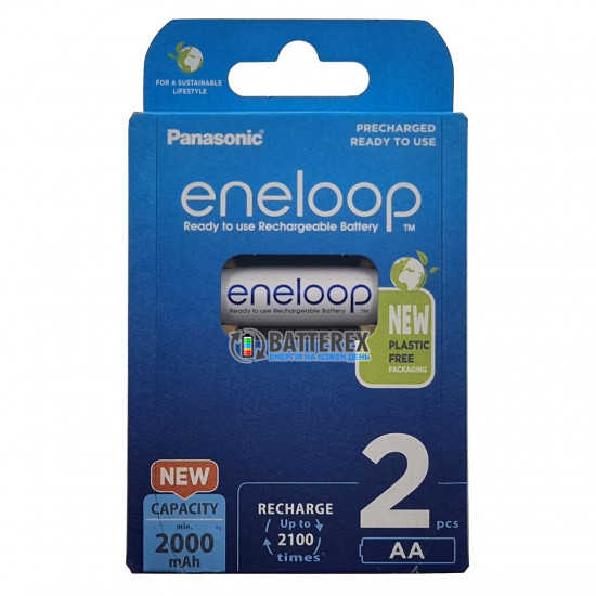 2 акумулятори AA Panasonic Eneloop 2000 mah BK-3MCDE/2BE в картонній еко-упаковці EcoBox