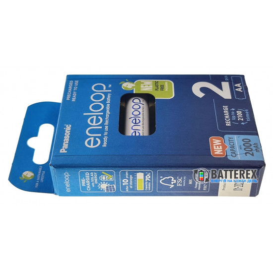 2 акумулятори AA Panasonic Eneloop 2000 mah BK-3MCDE/2BE в картонній еко-упаковці EcoBox