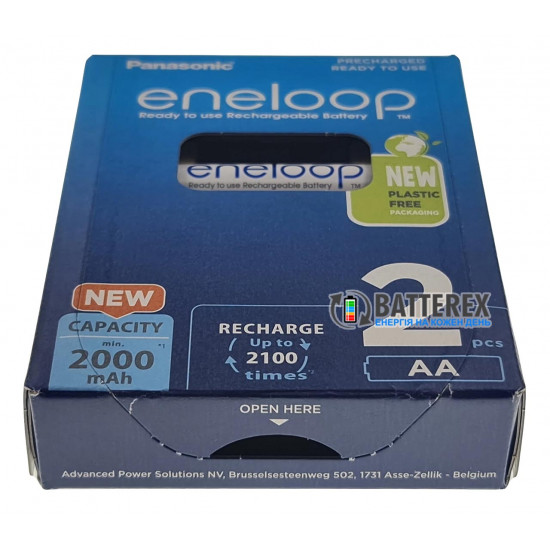 2 акумулятори AA Panasonic Eneloop 2000 mah BK-3MCDE/2BE в картонній еко-упаковці EcoBox