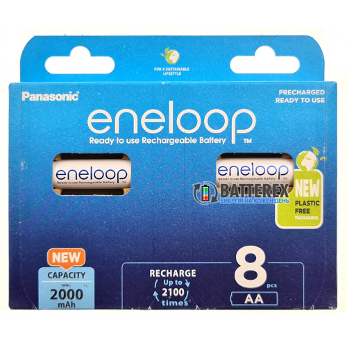 AA Panasonic Eneloop 2000 mah BK-3MCDE/8BE EcoBox - 8 шт в картонній еко-упаковці - 2022 рік