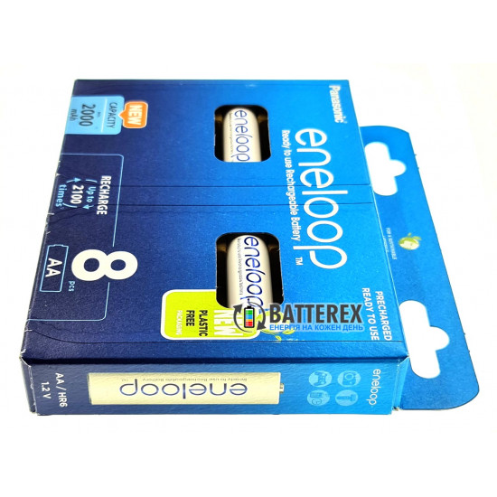 8 акумуляторів AA Panasonic Eneloop 2000 mah BK-3MCDE/8BE в картонній еко-упаковці EcoBox