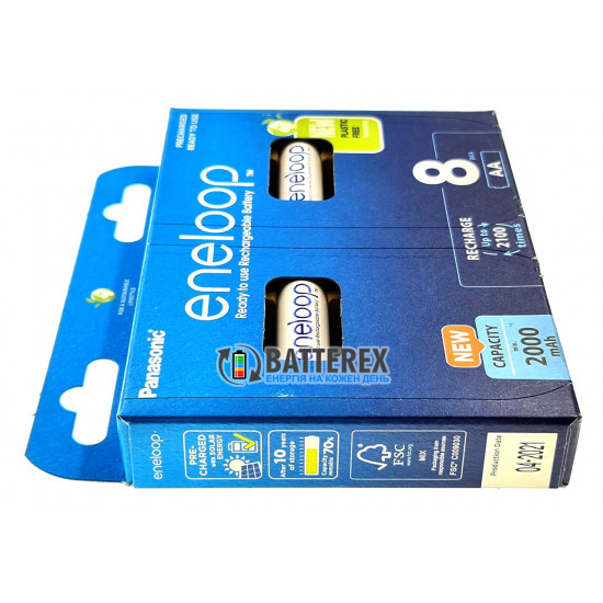 8 акумуляторів AA Panasonic Eneloop 2000 mah BK-3MCDE/8BE в картонній еко-упаковці EcoBox