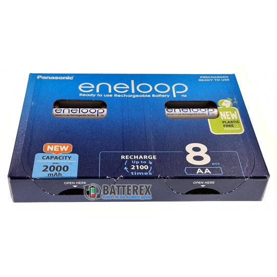 8 акумуляторів AA Panasonic Eneloop 2000 mah BK-3MCDE/8BE в картонній еко-упаковці EcoBox