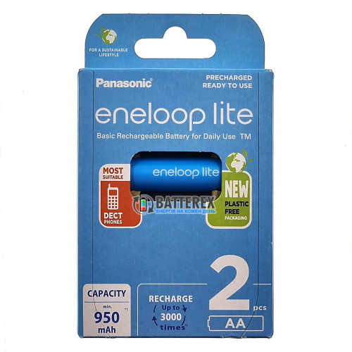 AA Panasonic Eneloop Lite 1000mah BK-3LCCE/2BE EcoBox - 2 шт в картонній еко-упаковці - 2021 рік