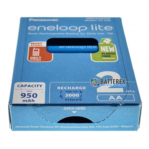 AA Panasonic Eneloop Lite 1000mah BK-3LCCE/2BE EcoBox - 2 шт в картонній еко-упаковці - 2021 рік