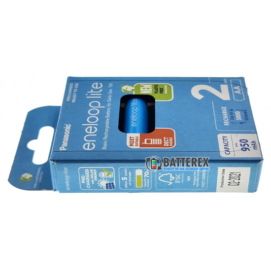 2 акумулятори AA Panasonic Eneloop Lite 1000mah BK-3LCCE/2BE в картонній еко-упаковці EcoBox