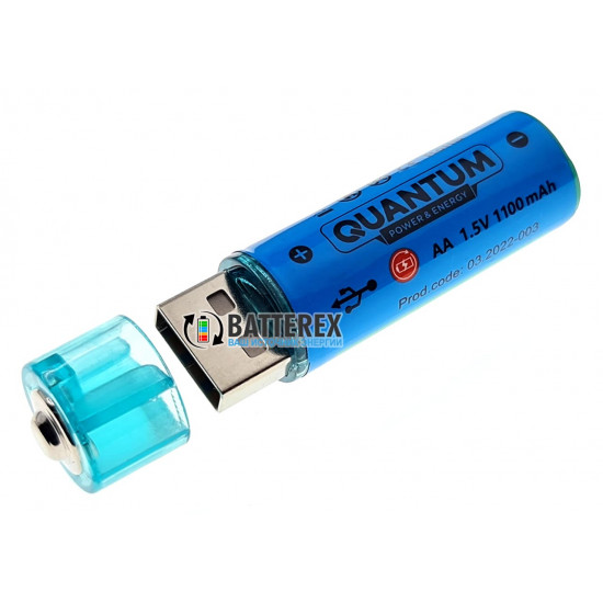 Литий-ионные USB аккумуляторы AA Li-ion Quantum 1100mah 1.5V USB - комплект 2 шт.