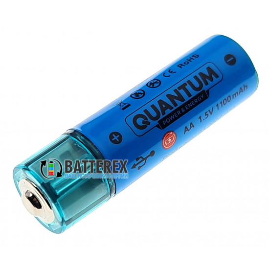 Литий-ионные USB аккумуляторы AA Li-ion Quantum 1100mah 1.5V USB - комплект 2 шт.
