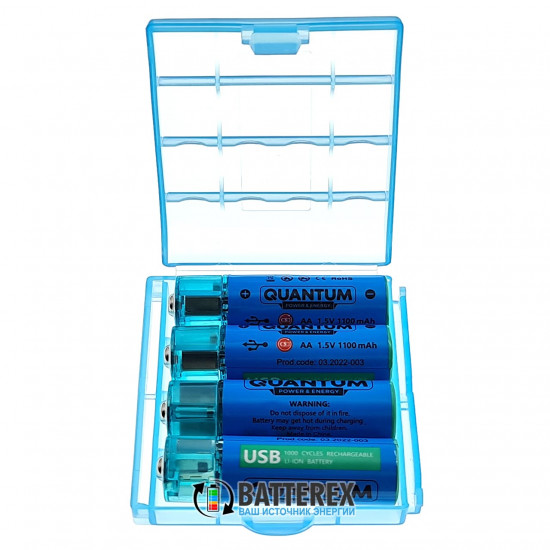 Литий-ионные USB аккумуляторы AA Li-ion Quantum 1100mah 1.5V USB - комплект 4 шт.