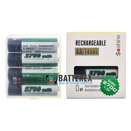AA Soshine 2700 mah - комплект 4 аккумулятора в оригинальной упаковке с пластиковым боксом