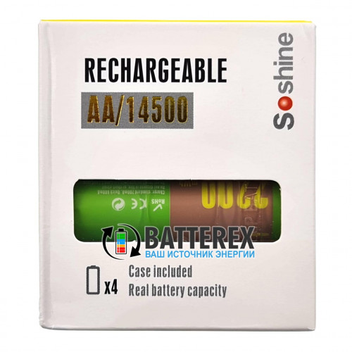 AA Li-ion Soshine 2200mWh 1,5V - литий-ионные АА аккумуляторы 1,5В - 4 шт. в оригинальном боксе