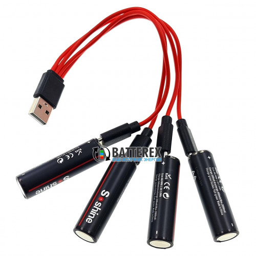 AA Li-ion Soshine 2600mWh 1.5V Protected USB Type-C - комплект 4 аккумулятора, зарядный кабель и бокс для хранения