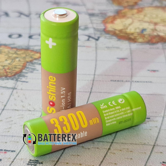 Акумулятори АА літій-іонні 1.5V Soshine 3300mWh 2200mah - комплект 4 шт в пластиковому боксі