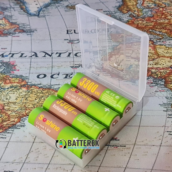 Акумулятори АА літій-іонні 1.5V Soshine 3300mWh 2200mah - комплект 4 шт в пластиковому боксі