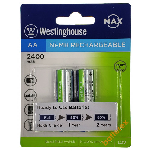 AA Westinghouse MAX 2400 mah - 2 аккумулятора в блистере