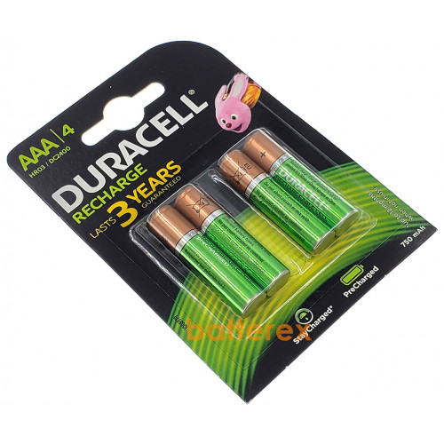 AAA Duracell Recharge 750 mah - 4 аккумулятора в блистере - 2019 год