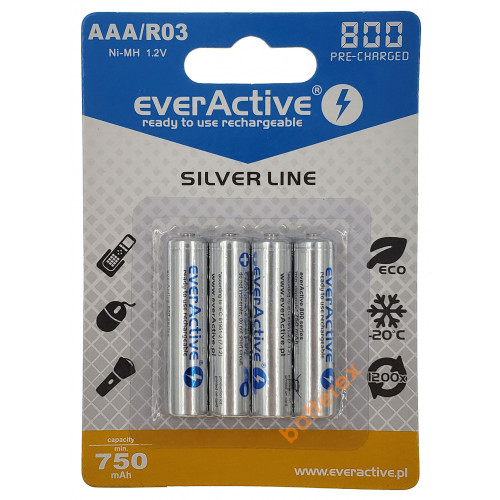 AAA EverActive 800 mah Silver Line - 4 аккумулятора в блистере