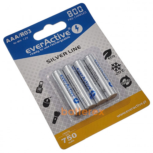 AAA EverActive 800 mah Silver Line - 4 аккумулятора в блистере