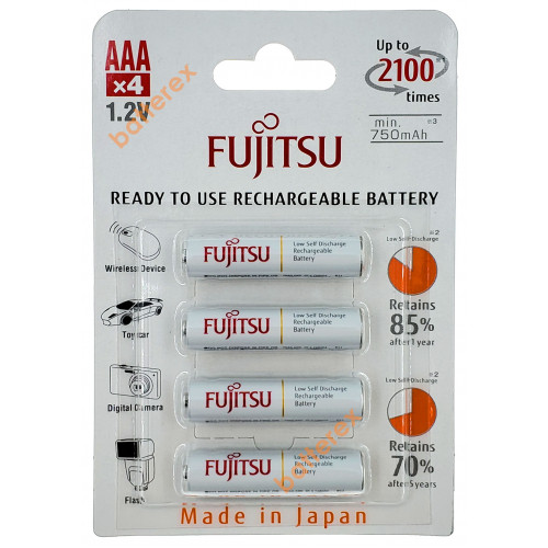AAA Fujitsu 800mah (min.750mah) 2100 циклов HR-4UTCEU(4B) - 4 шт. в картонном блистере