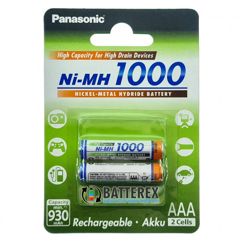 AAA Panasonic 1000 mah BK-4HGAE/2BE - 2 шт. в картонном блистере - 2020 год