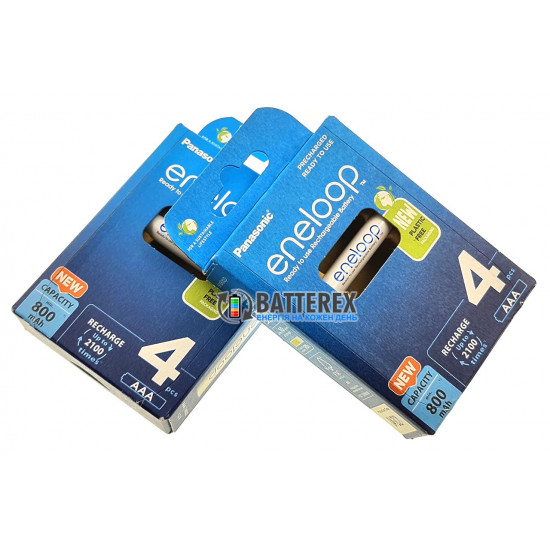 4 акумулятори AAA Panasonic Eneloop 800 mah BK-4MCDE 4BE EcoBox в картонній еко-упаковці