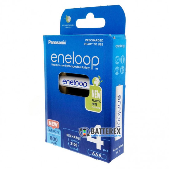 4 акумулятори AAA Panasonic Eneloop 800 mah BK-4MCDE 4BE EcoBox в картонній еко-упаковці