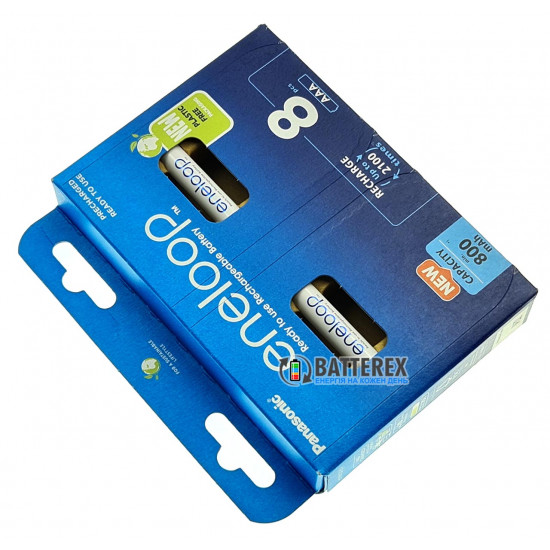 8 акумуляторів AAA Panasonic Eneloop 800 mah BK-4MCDE 8BE EcoBox в картонній еко-упаковці