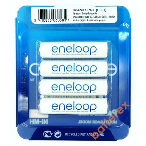 AAA Panasonic Eneloop 800 mah BK-4MCCE/4LE - 4 аккумулятора в слайд-блистере Sliding Pack - 2020 год