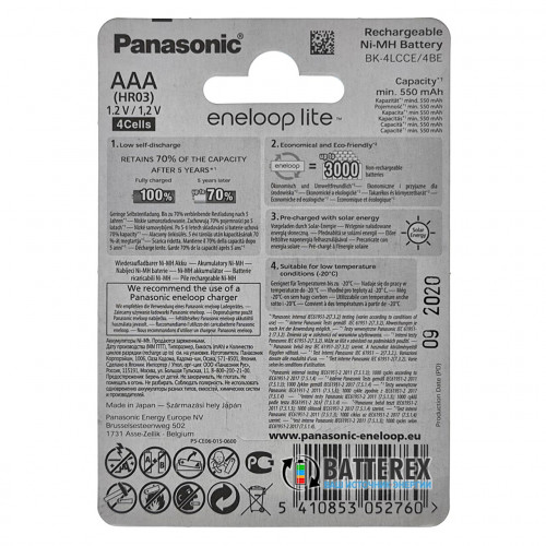 AAA Panasonic Eneloop Lite 600 mah BK-4LCCE/4BE  - 4 аккумулятора в блистере